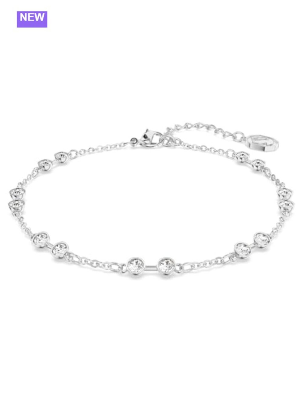 Rhodium Plated Strand Bracelet Round Cut Crystal Charm Carrier Adjustable